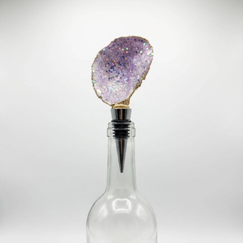 Amethyst Aura Glitter Oyster Shell Wine Stopper