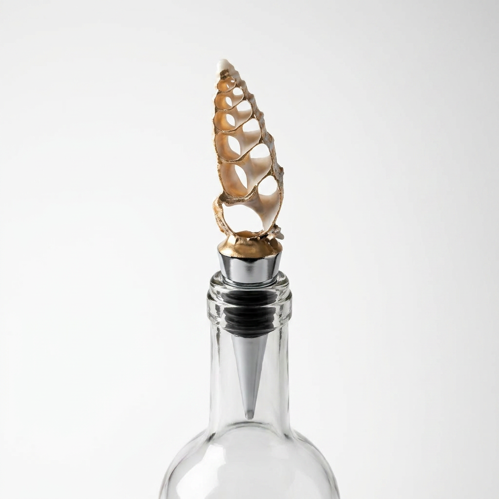 Sliced Spiny Murex Shell Wine Stopper Gold Rim