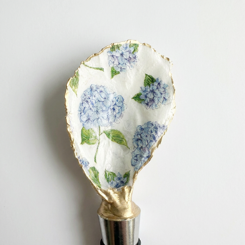 Blue Hydrangea Oyster Shell Wine Stopper Coastal Gift