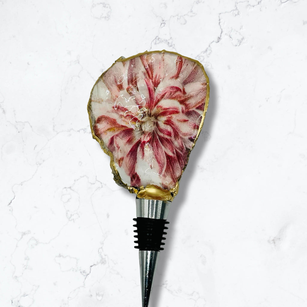 Red Dahlia Oyster Shell Wine Stopper