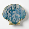 Blue and coral oyster shell trinket dish with gold rim finish