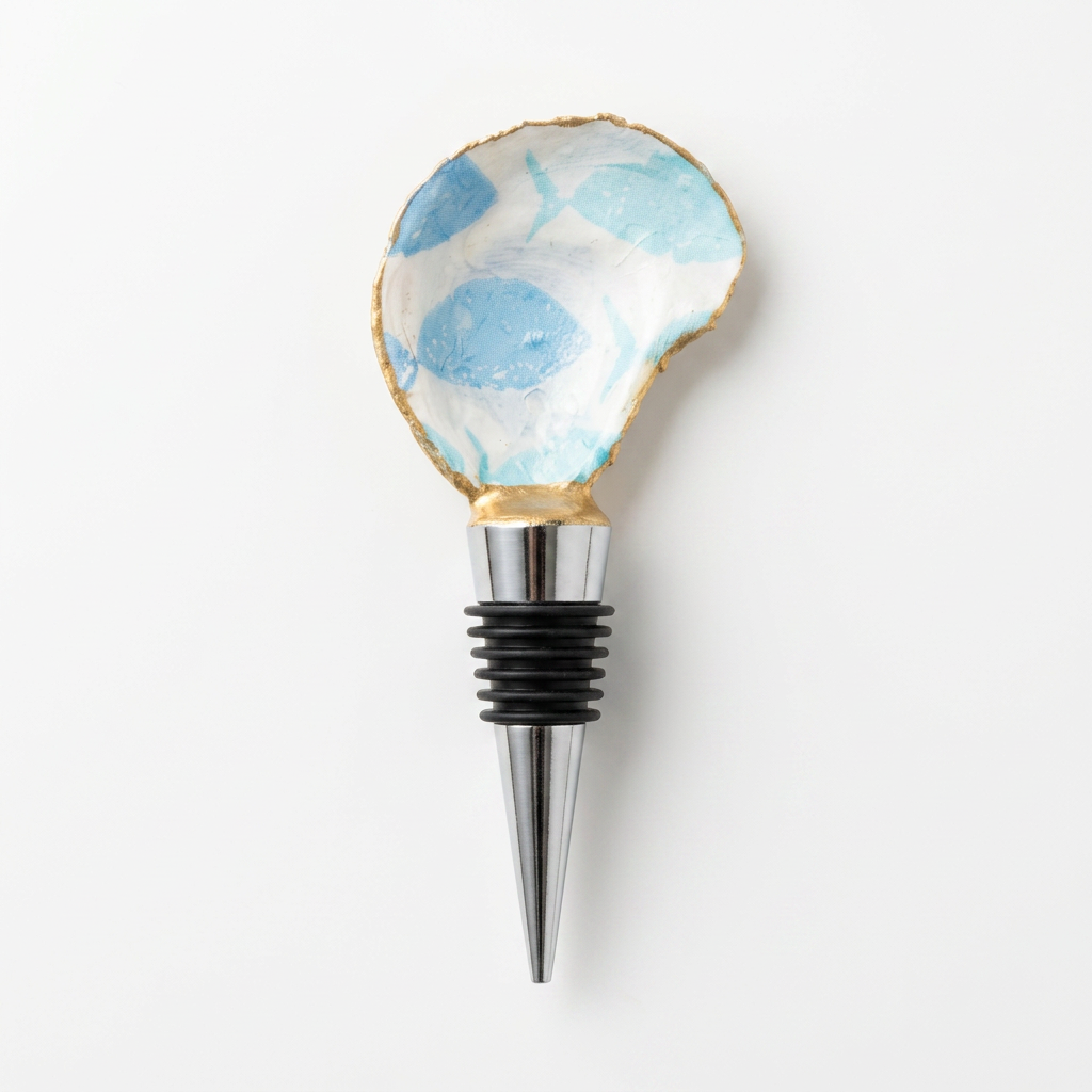 Blue Fish Oyster Shell Wine Stopper