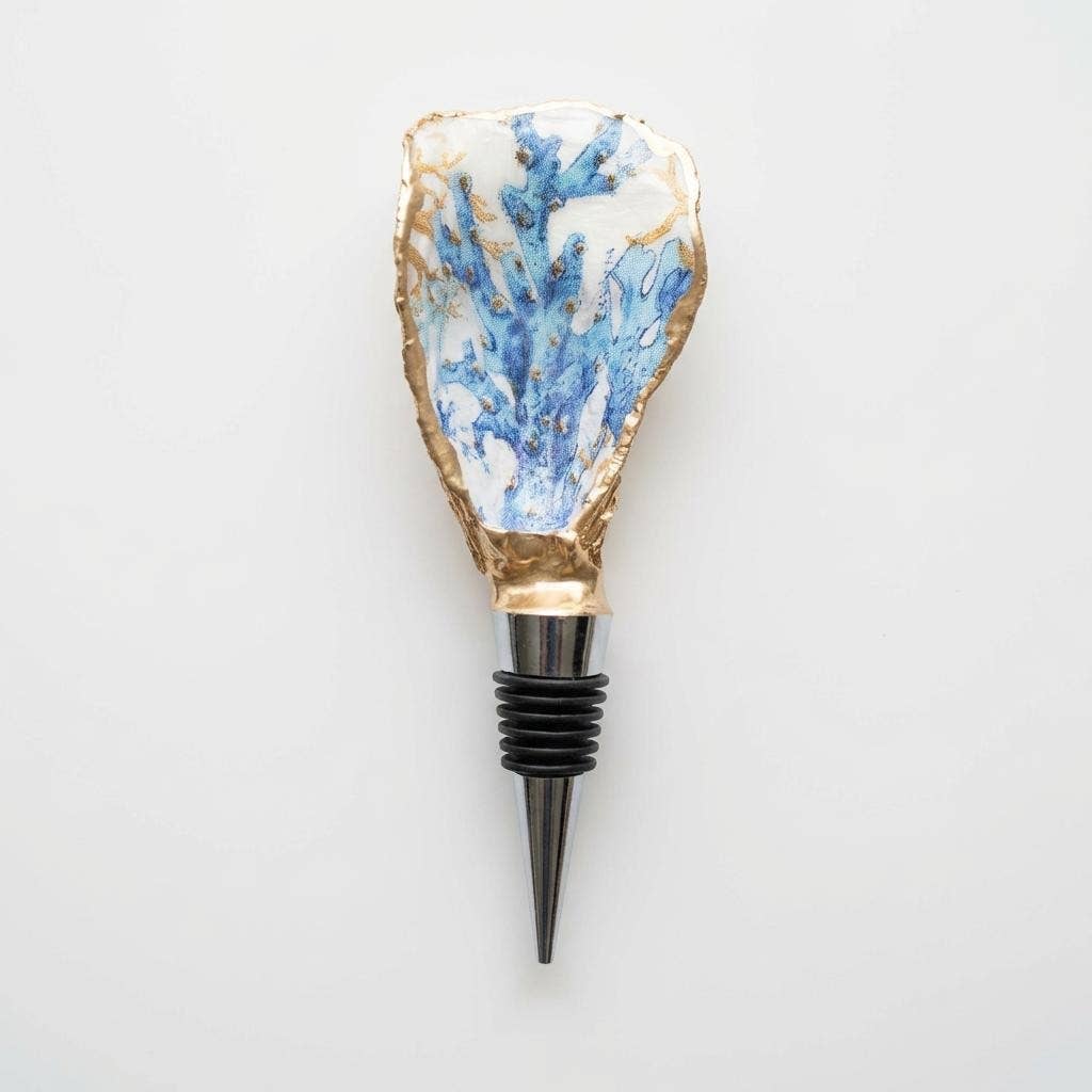 Blue Coral Reef Oyster Shell Wine Stopper