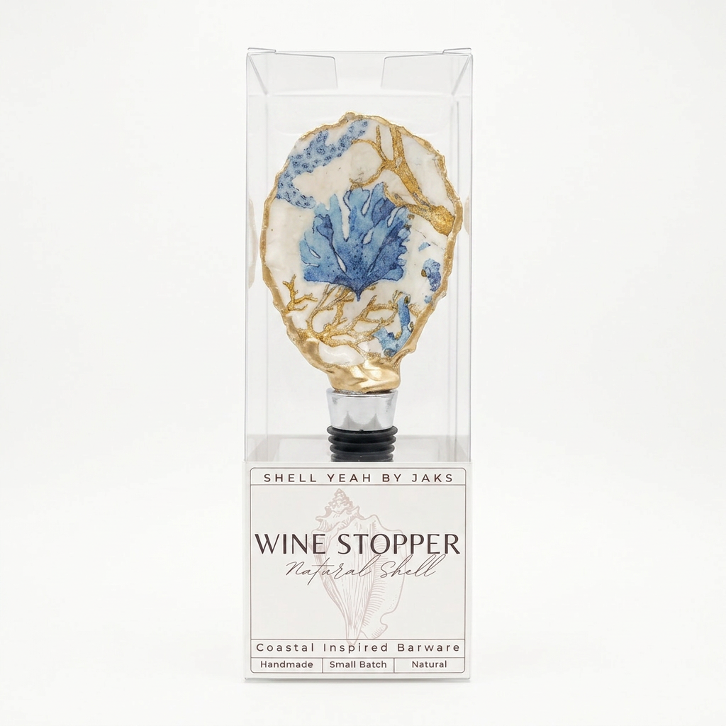 Blue Coral Reef Oyster Shell Wine Stopper