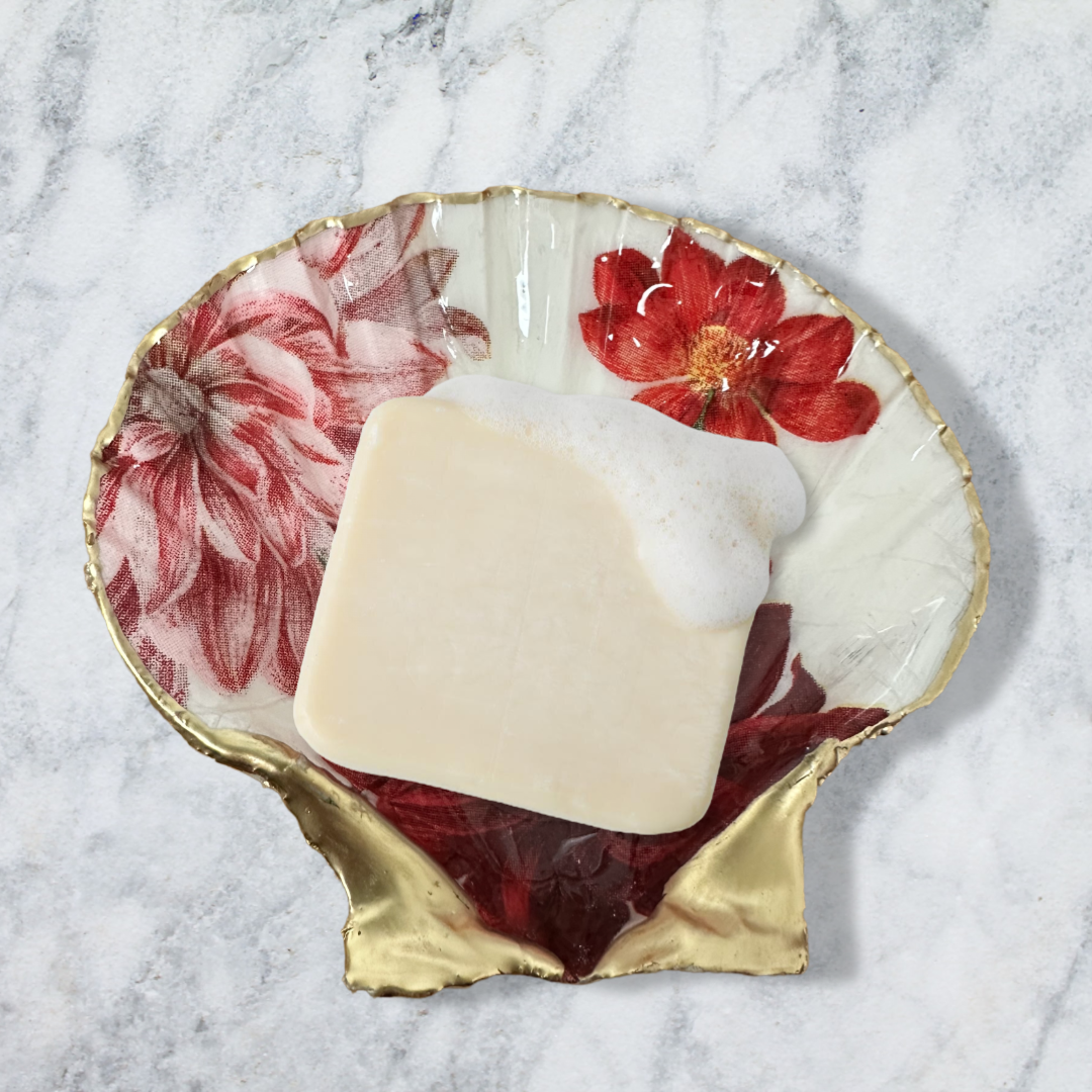 Red Dahlia Scallop Soap Dish
