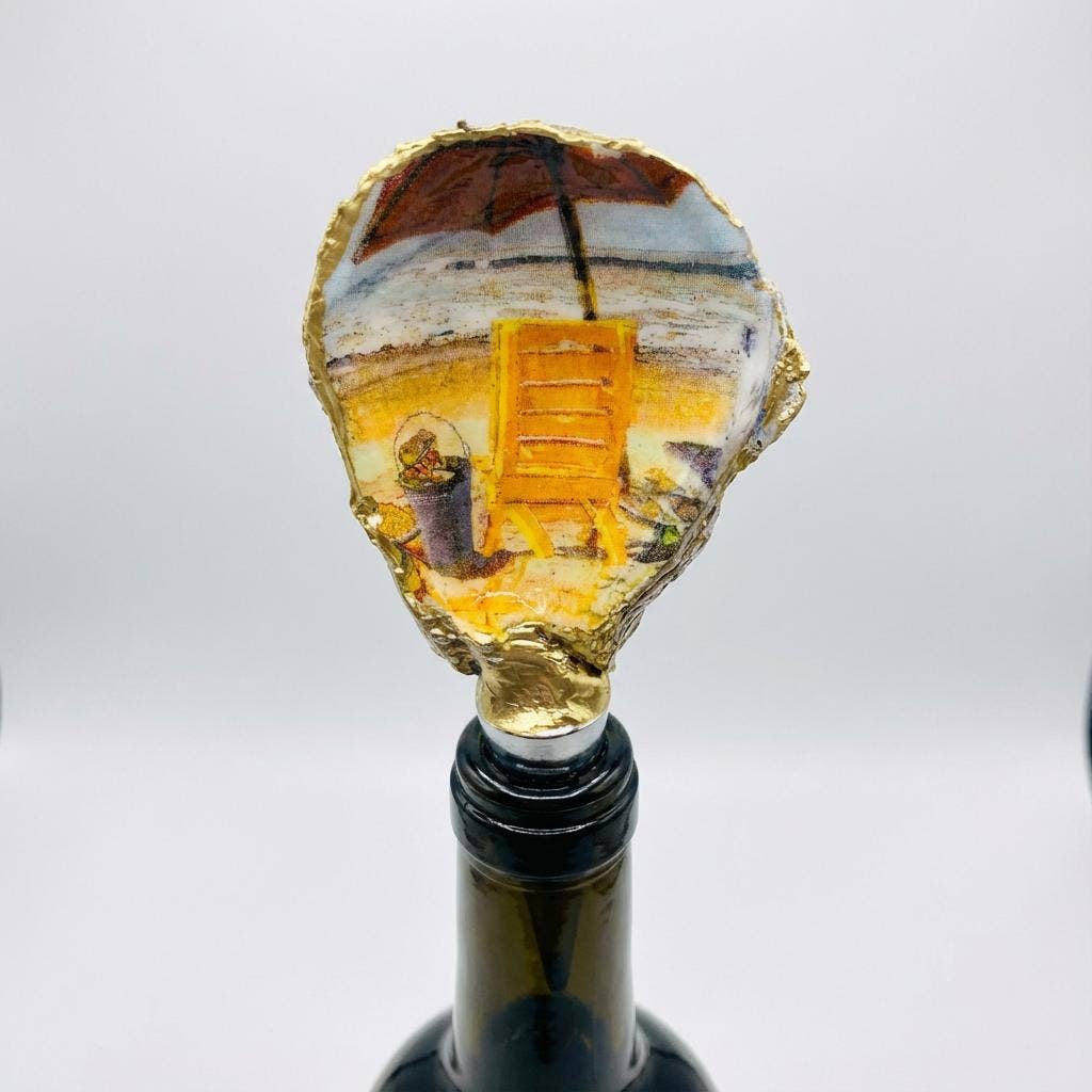 Beach Chair Oyster Shell Wine Stopper