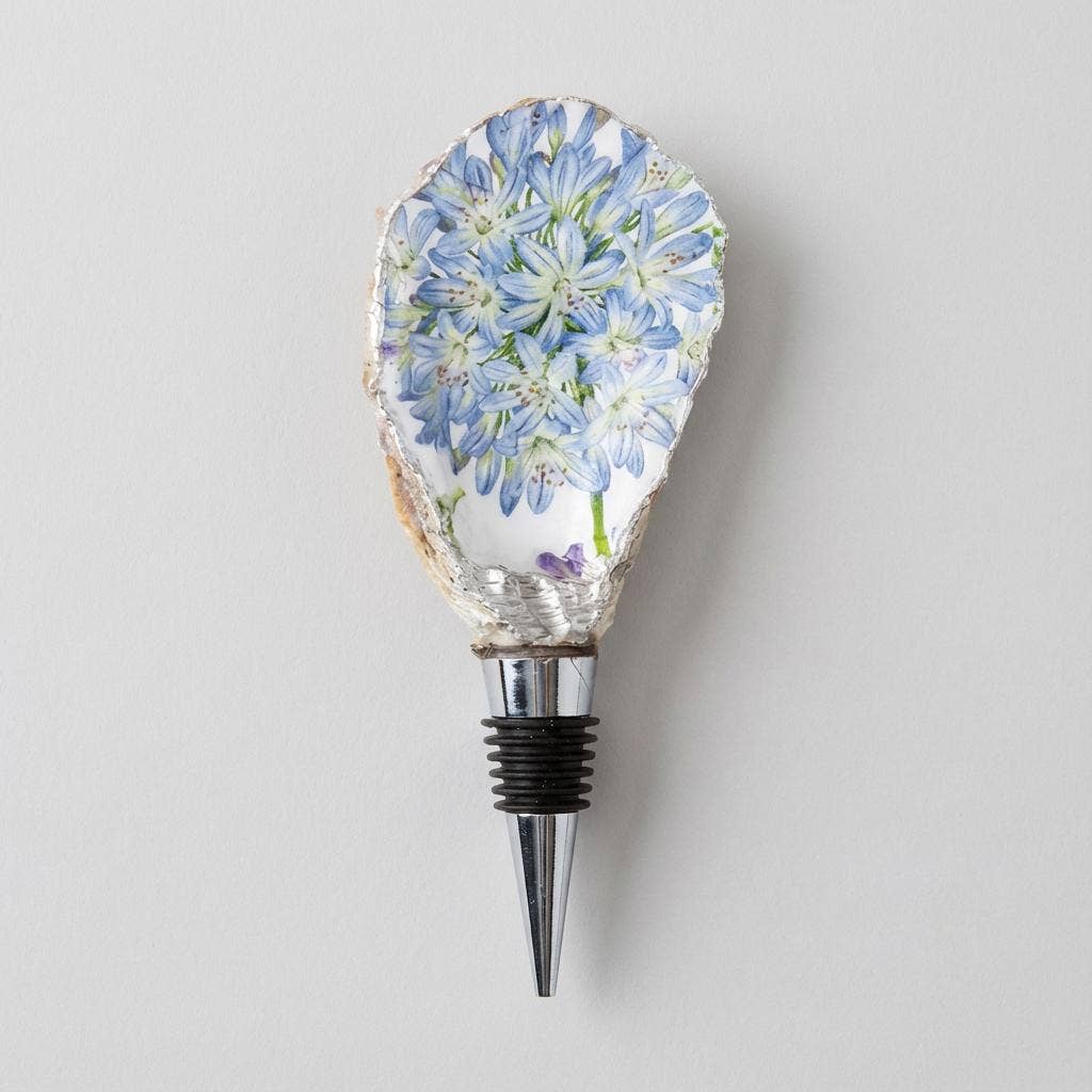 Azure Agapanthus Oyster Shell Wine Stopper