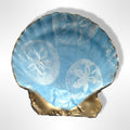 Blue sand dollar scallop shell trinket dish with gold rim finish
