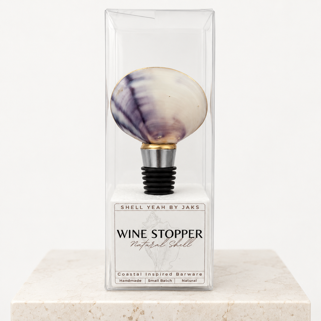 Purple clam shell pair wine stopper with gold finish