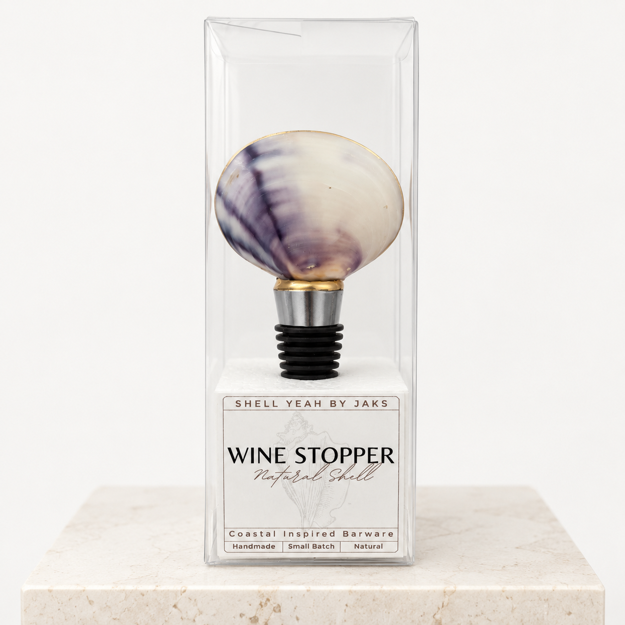 Purple clam shell pair wine stopper with gold finish