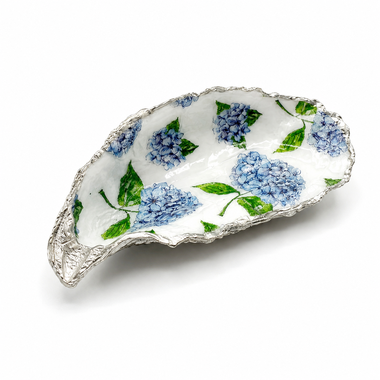 Blue Hydrangea Oyster Shell Jewelry Dish