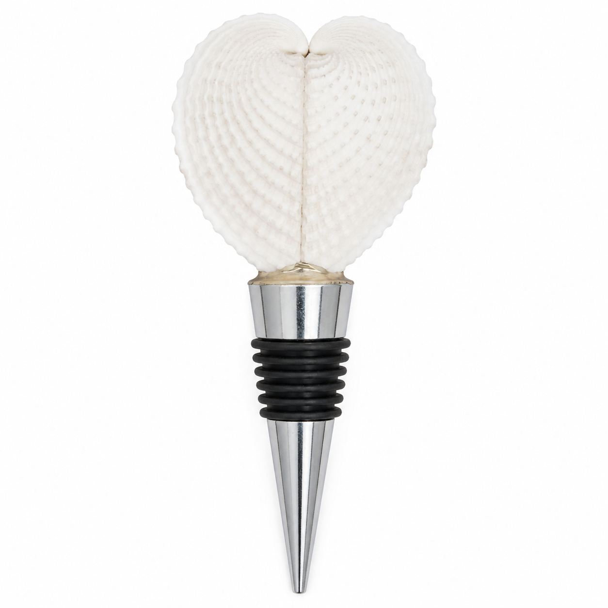 Heart-shaped cockle shell wine stopper with gold finish