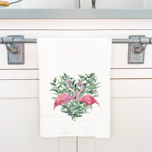 Flamingo Heart - Cotton Tea Towel - Shell Yeah by JaksCS-CTT-11166Kitchen