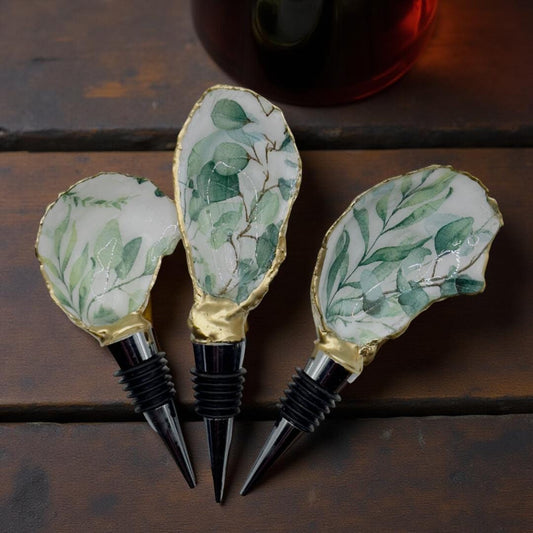 Eucalyptus Whisper Oyster Shell Wine Stopper – Gold Rim