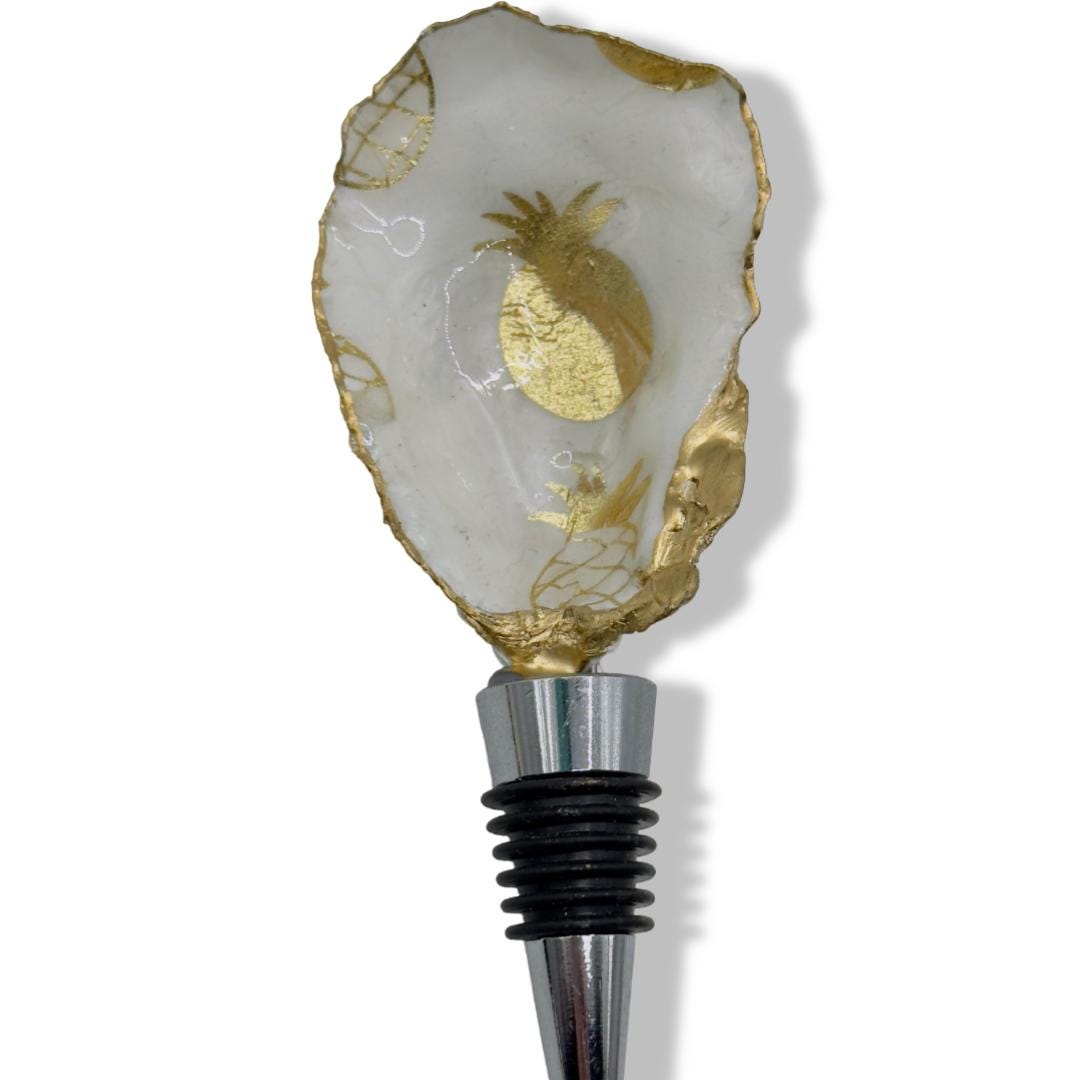 Tropical Pineapple Oyster Shell Wine Stopper – Gold Rim