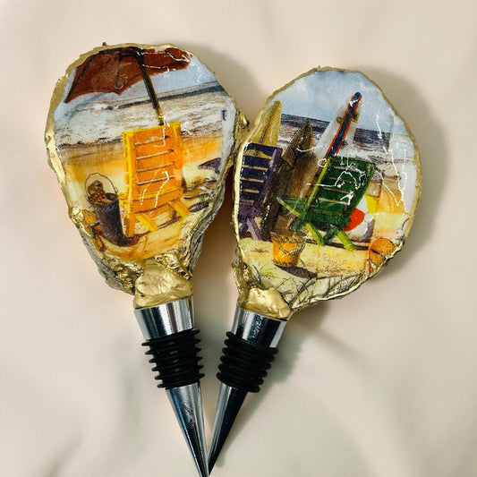 Beach Day Oyster Shell Wine Stopper – Gold Rim