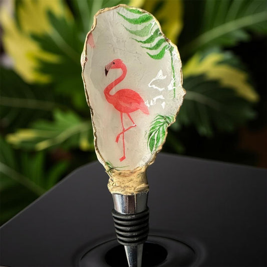 Tropical Flamingo Oyster Shell Wine Stopper – Gold Rim