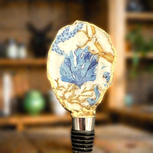 Azure Coral Oyster Shell Wine Stopper – Gold Rim