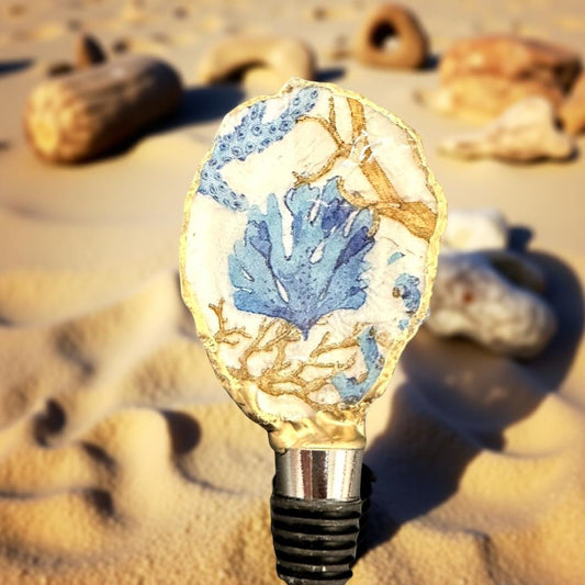 Azure Coral Oyster Shell Wine Stopper – Gold Rim