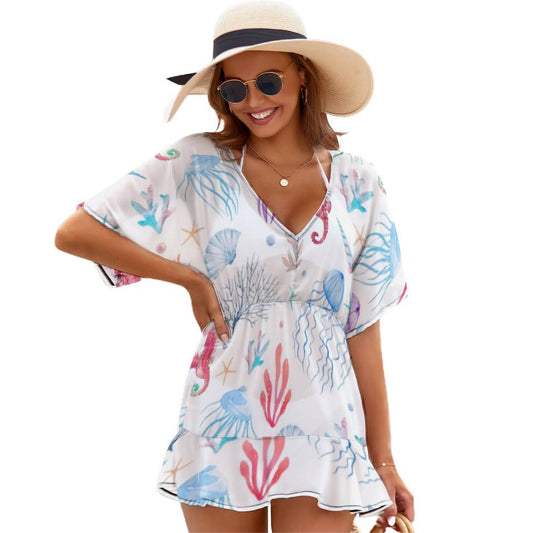 Ladies Thin Short Sleeve One Piece Dress - Shell Yeah by JaksSWhite87980EF41D2B482096536DBF701FE0DF