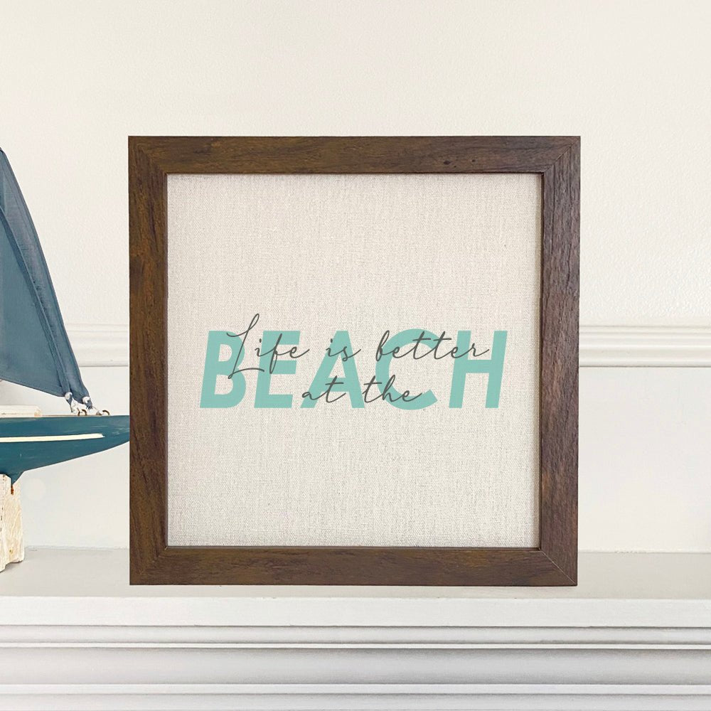 Life is Better at the Beach (Script Overlay) - Framed Sign - Shell Yeah by JaksWalnutCS-BFS-11148-BRNHome Decor