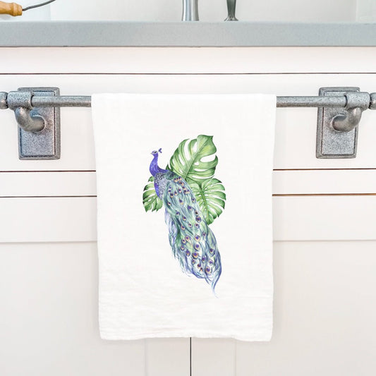 Peacock with Monstera - Cotton Tea Towel - Shell Yeah by JaksCS-CTT-11146Kitchen