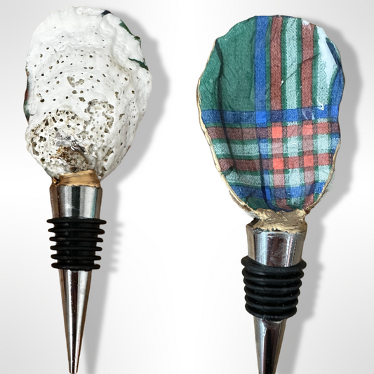 Plaid & Natural Charm: Handcrafted Oyster Shell Wine Stoppers