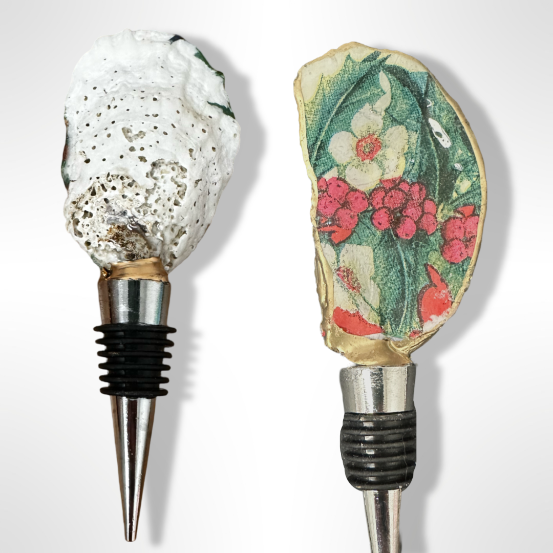 Holly Jolly: Handcrafted Christmas Oyster Shell Wine Stoppers