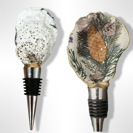 Winter Pine: Handcrafted Christmas Oyster Shell Wine Stoppers