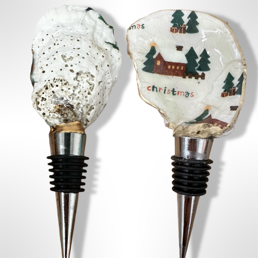 Holiday Cheer: Handcrafted Christmas Oyster Shell Wine Stoppers