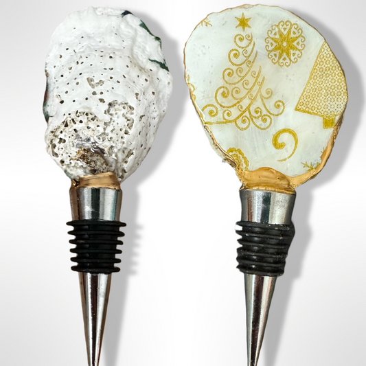 Golden Holiday: Handcrafted Christmas Oyster Shell Wine Stoppers