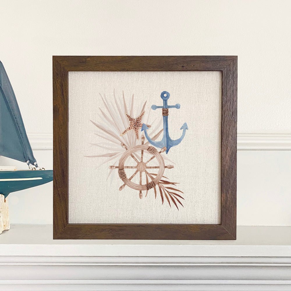 Ship Wheel Anchor - Framed Sign - Shell Yeah by JaksWalnutCS-BFS-11157-BRNHome Decor