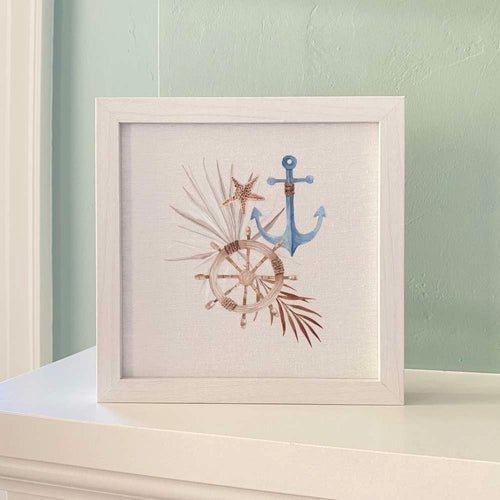 Ship Wheel Anchor - Framed Sign - Shell Yeah by JaksWhite-washedCS-BFS-11157-WHTHome Decor