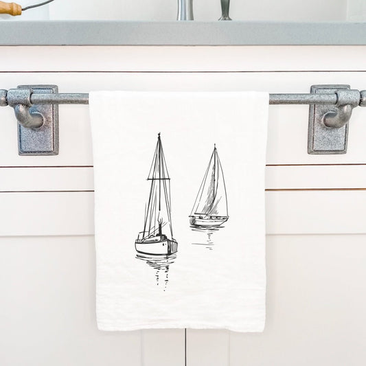 Sketched Sailboats - Cotton Tea Towel - Shell Yeah by JaksCS-CTT-11152Kitchen