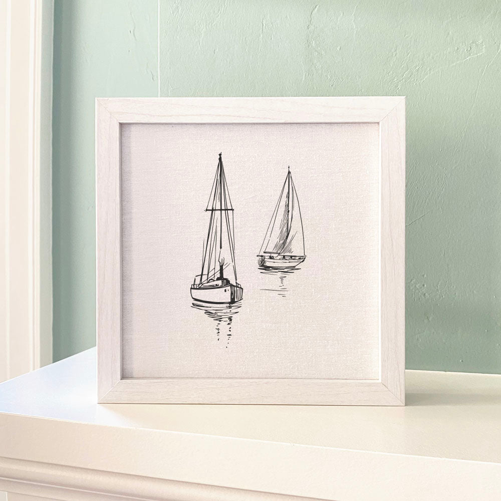 Sketched Sailboats - Framed Sign - Shell Yeah by JaksWalnutCS-BFS-11152-BRNHome Decor