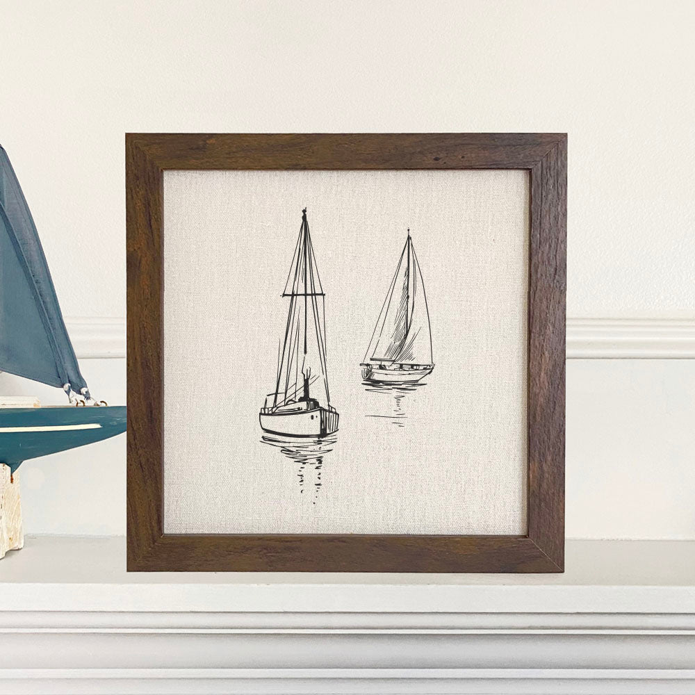 Sketched Sailboats - Framed Sign - Shell Yeah by JaksWalnutCS-BFS-11152-BRNHome Decor