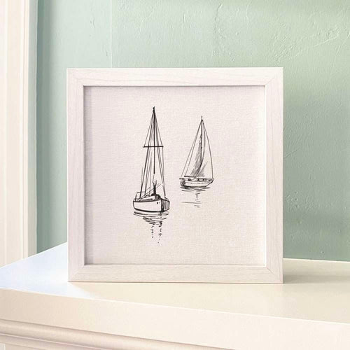 Sketched Sailboats - Framed Sign - Shell Yeah by JaksWhite-washedCS-BFS-11152-WHTHome Decor