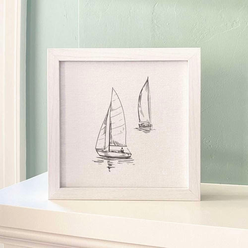 Sketched Sailboats with Sailor - Framed Sign - Shell Yeah by JaksWhite-washedCS-BFS-11153-WHTHome Decor