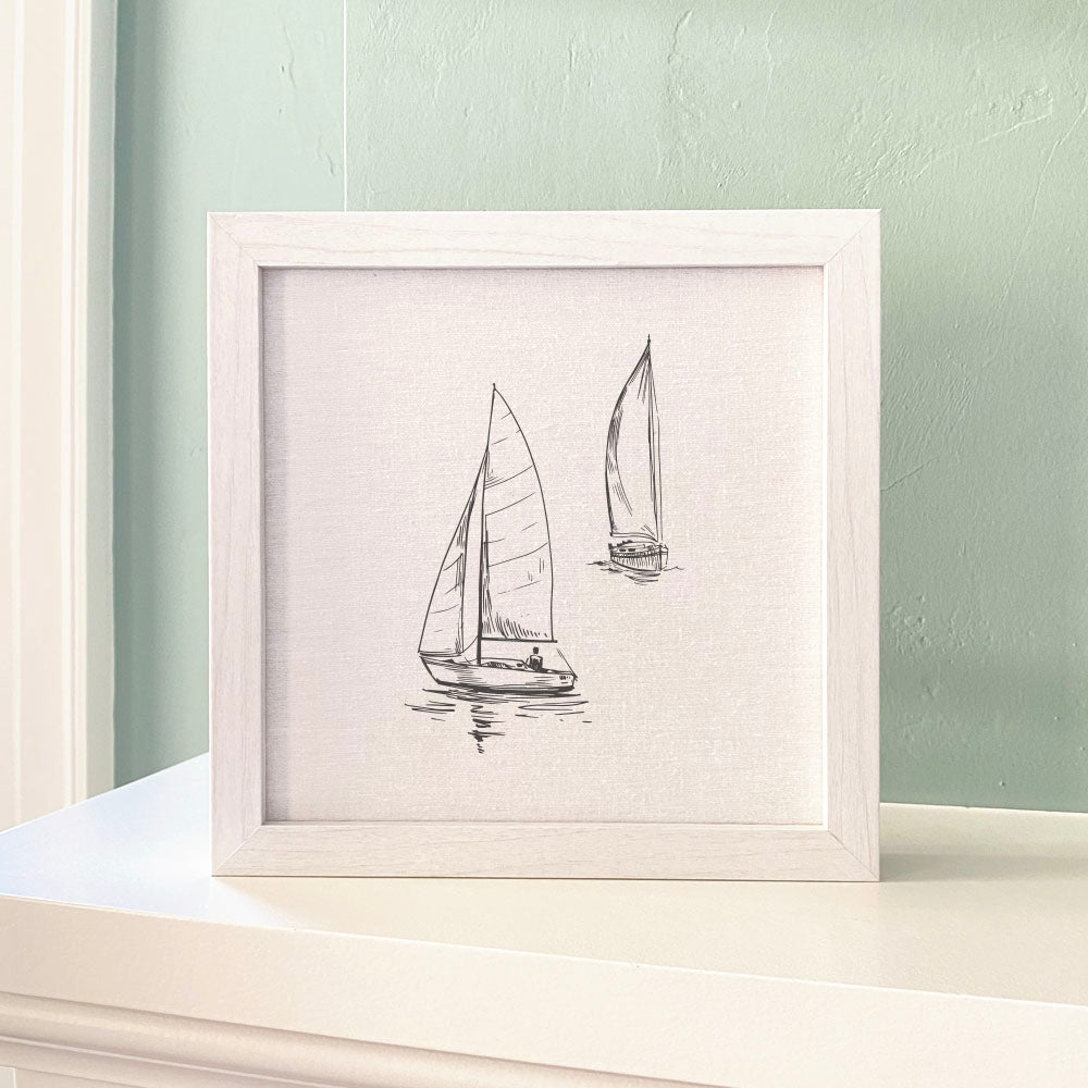 Sketched Sailboats with Sailor - Framed Sign - Shell Yeah by JaksWalnutCS-BFS-11153-BRNHome Decor