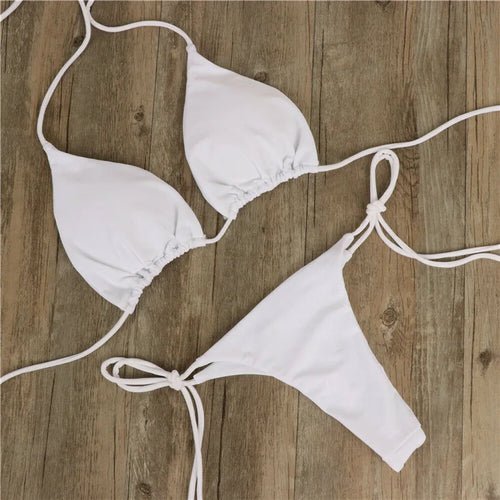 Solid Bikini Sets Women Tie Side Thong Swimsuit - Shell Yeah by JaksSWhiteWHITE-SOther