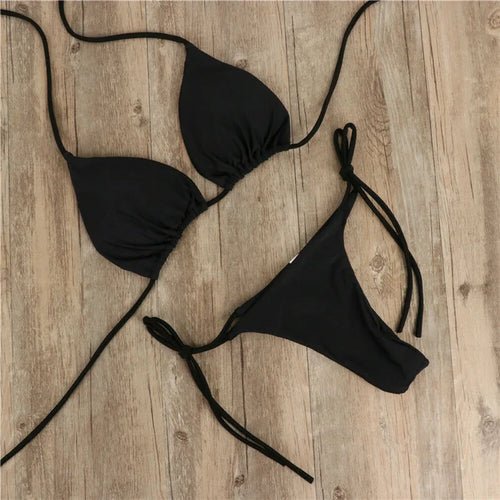 Solid Bikini Sets Women Tie Side Thong Swimsuit - Shell Yeah by JaksSBlackBLACK-SOther