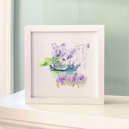 Watercolor Pond Scene (Boat) - Framed Sign - Shell Yeah by JaksWhite-washedCS-BFS-11154-WHTHome Decor